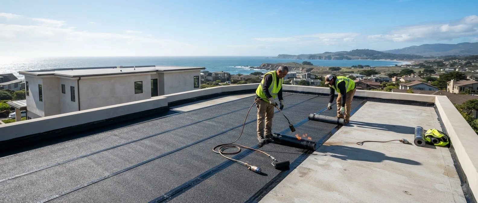 Abrams Renovation team working on a coastal East London roof